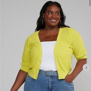 NWT Fashion To Figure Pointelle Knit Cardigan LIGHT GREEN SIZE 1 1x 14 16